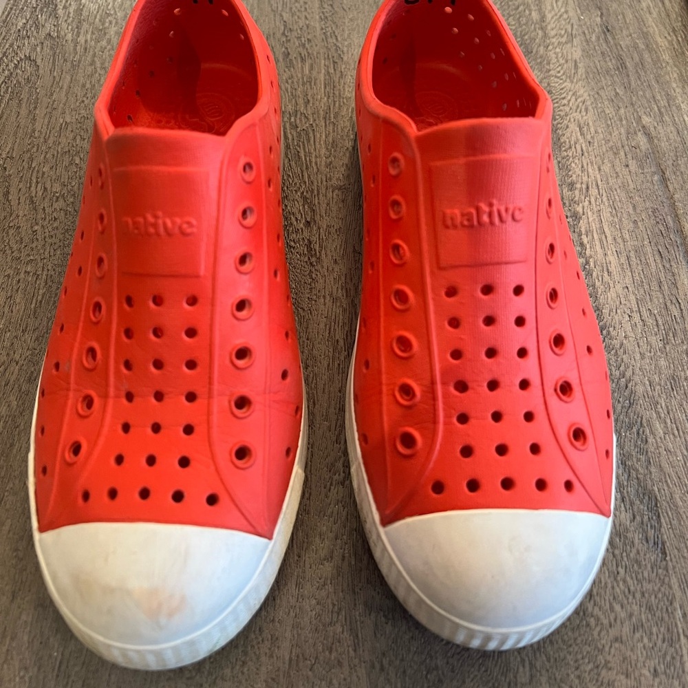 Native Red and White Slip-On Sneakers with Perforated Design